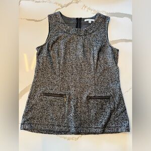 CABI CeCe Shell Sleeveless Black Tweed Herringbone Top Size Small